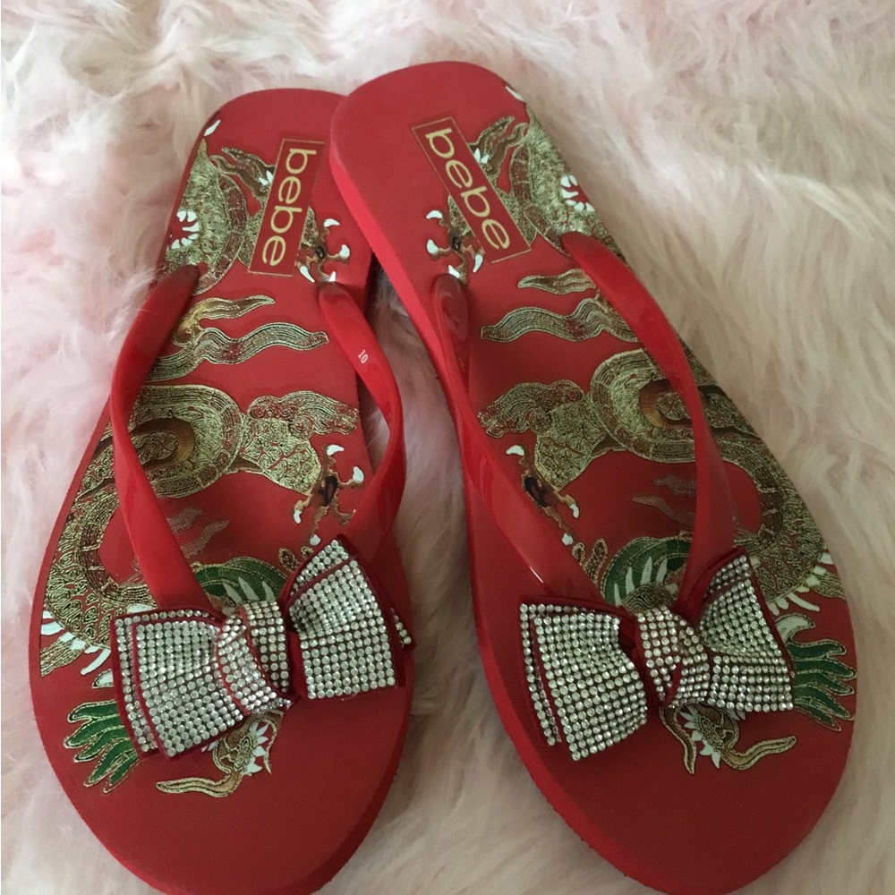 New Bebe Red & Silver Bow Detailed Shoes Size 10m